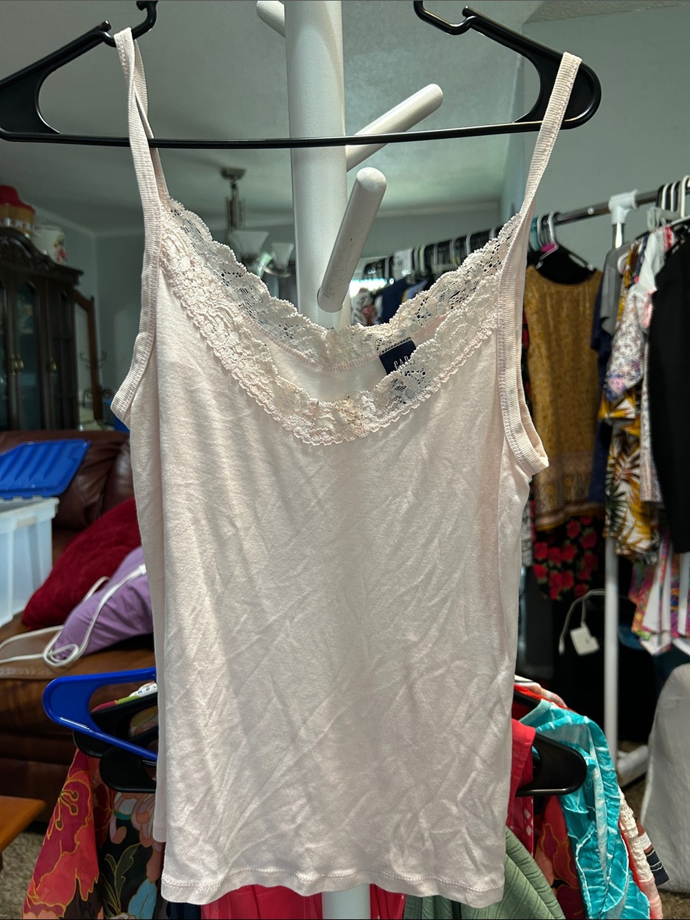 GAP Pale Pink Lace-Trim Camisole Size M